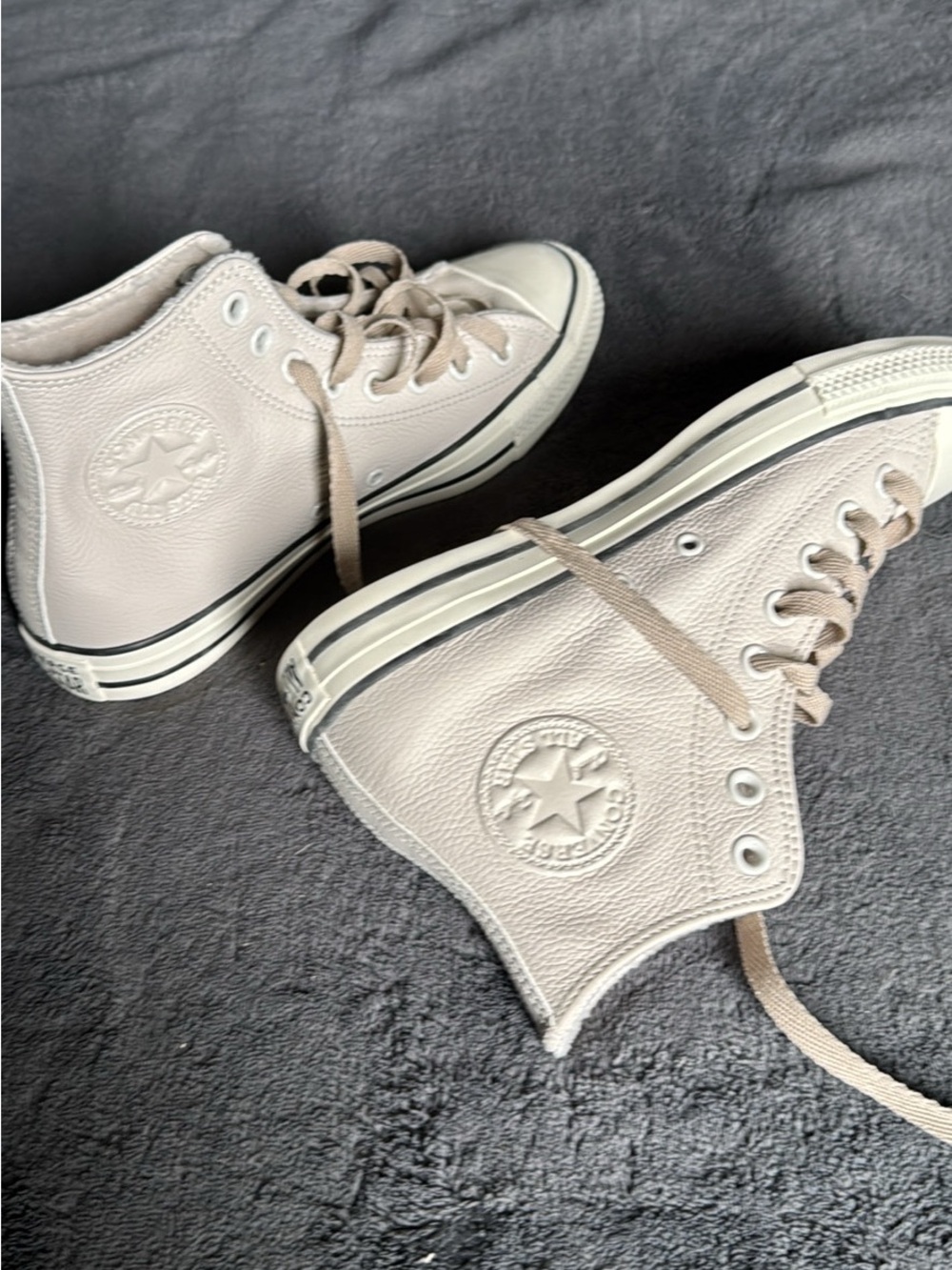 Converse White Leather High Top Sneakers with Cream Laces